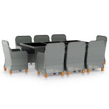 vidaXL 9 részes világosszürke polyrattan kültéri étkezőszett párnákkal (3060175) kerti bútor