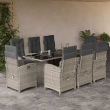 vidaXL 9részes világosszürke polyrattan kerti étkezőgarnitúra párnával kerti bútor