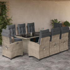 vidaXL 9részes világosszürke polyrattan kerti étkezőgarnitúra párnával kerti bútor