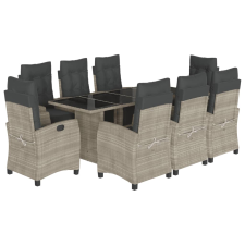 vidaXL 9részes világosszürke polyrattan kerti étkezőgarnitúra párnával kerti bútor
