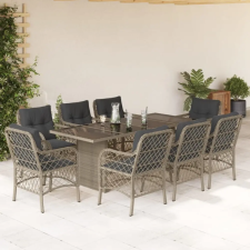 vidaXL 9részes világosszürke polyrattan kerti étkezőgarnitúra párnával kerti bútor