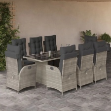 vidaXL 9részes világosszürke polyrattan kerti étkezőgarnitúra párnával kerti bútor