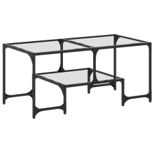 vidaXL acél dohányzóasztal átlátszó üveglappal 98,5 x 50 x 45 cm bútor