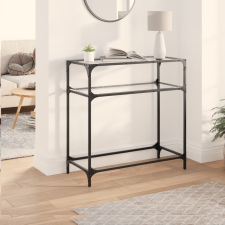 vidaXL acél tálalóasztal átlátszó üveglappal 80 x 35 x 81 cm (846024) bútor