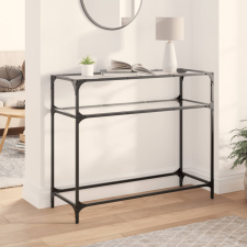 vidaXL acél tálalóasztal átlátszó üveglappal 98 x 35 x 81 cm bútor