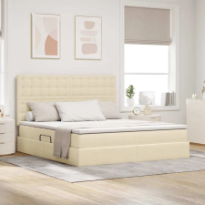 vidaXL Ágy LED -es lámpákkal fejtámlával Krém 180 x 200 cm szövet ágy és ágykellék