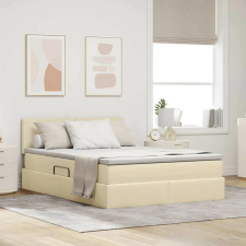 vidaXL Ágy tárolóval és LED lámpával Krém 140 x 200 cm Poliészter ágy és ágykellék