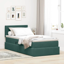 vidaXL Ágy tárolóval és LED lámpával Sötétzöld 90 x 190 cm Bársony ágy és ágykellék