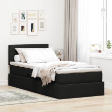 vidaXL Ágy tárolóval és matraccal Fekete 100 x 200 cm Faanyag ágy és ágykellék