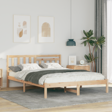 vidaXL Ágykeret fejtámlával Barna 160 x 200 cm Tömör fenyőfa ágy és ágykellék