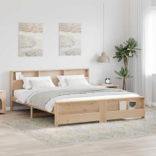 vidaXL Ágykeret fejtámlával Barna 200 x 200 cm Tömör fenyőfa ágy és ágykellék