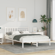 vidaXL Ágykeret fejtámlával Fehér 140 x 190 cm Tömör fenyőfa ágy és ágykellék