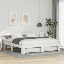 vidaXL Ágykeret fejtámlával Fehér 200 x 200 cm Tömör fenyőfa ágy és ágykellék
