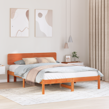 vidaXL Ágykeret fejtámlával gyanta barna 200x200 cm tömör fenyőfából ágy és ágykellék