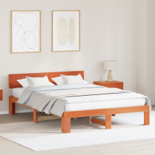 vidaXL Ágykeret Fejtámlával Gyantázott Barna 140x200 cm Tömör Fenyőfa ágy és ágykellék
