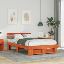 vidaXL Ágykeret fejtámlával Viaszbarna 120 x 200 cm Tömör fenyőfa ágy és ágykellék