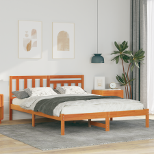 vidaXL Ágykeret fejtámlával Viaszbarna 135 x 190 cm Tömör fenyőfa ágy és ágykellék