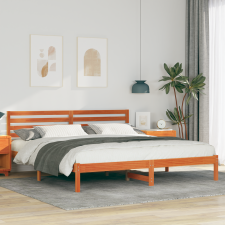 vidaXL Ágykeret fejtámlával Viaszbarna 180 x 200 cm Tömör fenyőfa ágy és ágykellék