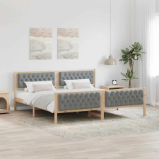 vidaXL Ágykeret fejtámlával Világosszürke 200 x 200 cm Tömör fenyőfa ágy és ágykellék