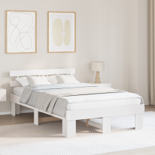 vidaXL Ágykeret Fejvéggel Fehér 135x190 cm Tömör Fenyőfa ágy és ágykellék