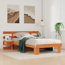 vidaXL Ágykeret fiókkal fejtámlával Viaszbarna 90 x 200 cm Tömör fenyőfa ágy és ágykellék