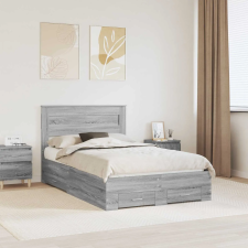vidaXL Ágykeret fiókkal Szürke Sonoma 135 x 190 cm Szerelt Fa ágy és ágykellék
