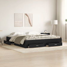 vidaXL Ágykeret Fiókokkal Fekete Tölgy 180x200 cm Mérnöki Fa ágy és ágykellék