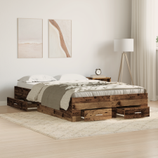 vidaXL Ágykeret Fiókokkal Régi Fa 120x190 cm Műgyanta ágy és ágykellék
