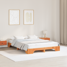 vidaXL Ágykeret Gyantázott barna Tömör fa 150 x 200 cm Tartós ágy és ágykellék