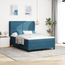 vidaXL Ágykeret Matrac nélkül Sötétkék 140x190 cm Bársony ágy és ágykellék