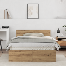 vidaXL Ágykeret támlával Artisan tölgy 120 x 190 cm Tömör tölgy fa ágy és ágykellék