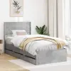 vidaXL Ágykeret tárolóval és fejtámlával Betonszürke 90 x 200 cm
