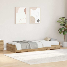 vidaXL Ágykeret tárolóval fejtámlával Artisan tölgy 100 x 200 cm Faanyag ágy és ágykellék