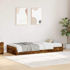 vidaXL Ágykeret tárolóval fejtámlával Füstölt tölgy 90 x 200 cm Faanyag ágy és ágykellék