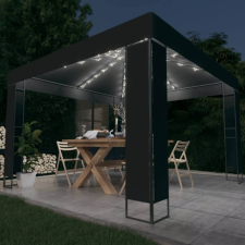 vidaXL antracitszürke dupla tetős pavilon LED fényfüzérrel 3 x 3 m kerti bútor