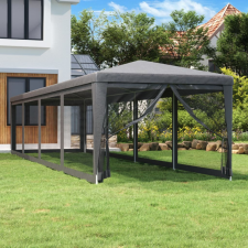 vidaXL Antracitszürke HDPE rendezvénysátor 10 hálós oldalfallal 3x12 m kerti bútor