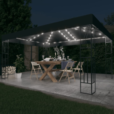 vidaXL antracitszürke szövet pavilon LED fényfüzérrel 3 x 4 m kerti bútor