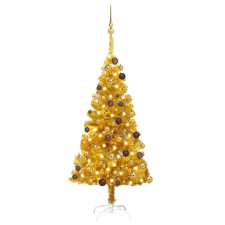 vidaXL aranyszínű PET műkarácsonyfa LED-ekkel és gömbszettel 120 cm karácsonyi dekoráció