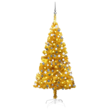 vidaXL aranyszínű PET műkarácsonyfa LED-ekkel és gömbszettel 120 cm (3077689) műfenyő