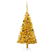 vidaXL aranyszínű PET műkarácsonyfa LED-ekkel és gömbszettel 150 cm karácsonyi dekoráció