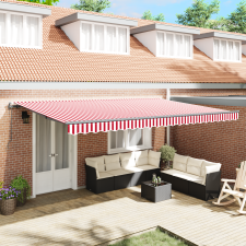 vidaXL Automatikus Behúzható Napellenző Piros és Fehér Csíkos 500x300 cm kerti bútor