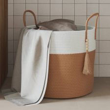 vidaXL barna-fehér pamut tárolókosár Ø40 x 35 cm bútor