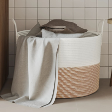 vidaXL barna-fehér pamut tárolókosár Ø51 x 33 cm bútor