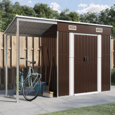 vidaXL barna kerti fészer meghosszabbított tetővel 277x110,5x181 cm kerti tárolás