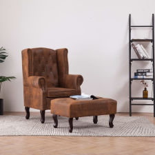 vidaXL barna művelúr "Chesterfield" karosszék és lábtartó bútor