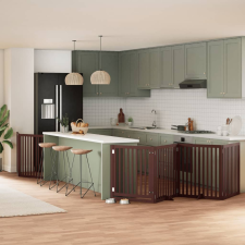 vidaXL barna nyárfa 6 paneles összecsukható kutyakapu ajtóval 480 cm szállítóbox, fekhely kutyáknak