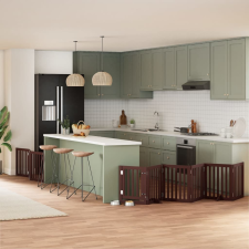 vidaXL barna nyárfa 9 paneles összecsukható kutyakapu ajtóval 450 cm szállítóbox, fekhely kutyáknak