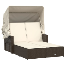 vidaXL barna polyrattan dupla napozóágy tetővel és párnával (365808) kerti bútor
