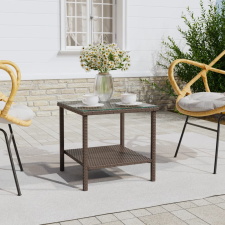 vidaXL barna polyrattan és edzett üveg kisasztal 45 x 45 x 45 cm bútor