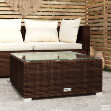 vidaXL Barna polyrattan és üveg kerti dohányzóasztal 60 x 60 x 30 cm kerti bútor